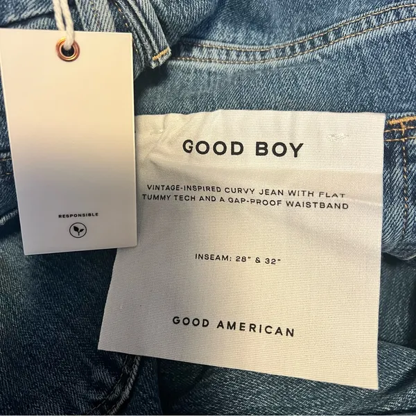 Good American Good Boy Double Slit Jeans 0/25 NWT High Rise BLUE404 Raw Hem - Image 7