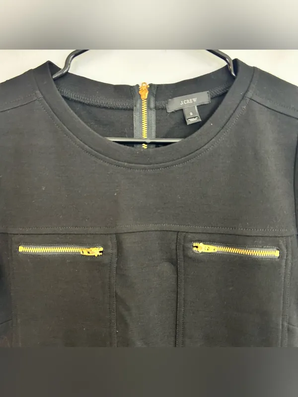 J. Crew Black Wool Blend Short Sleeve Retro Zipper Mini Shift Dress Size 2 - Image 7