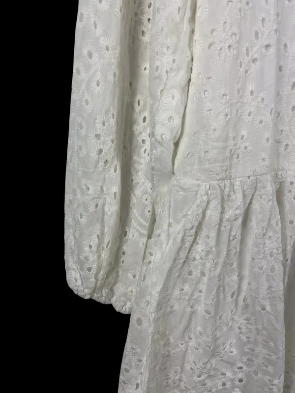 CIEN White Eyelet Button Babydoll Mini Dress M V-Neck Long Sleeve Cottagecore - Image 3