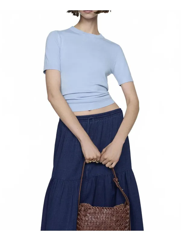 Mango Long Cotton Flared Skirt Night Blue NWT Large - Image 8