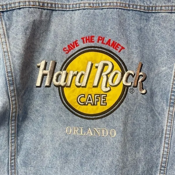 Vintage Hard‎ Rock Cafe Orlando W Roma Pin Cotton Jean Jacket in Blue Size 10 - Image 3