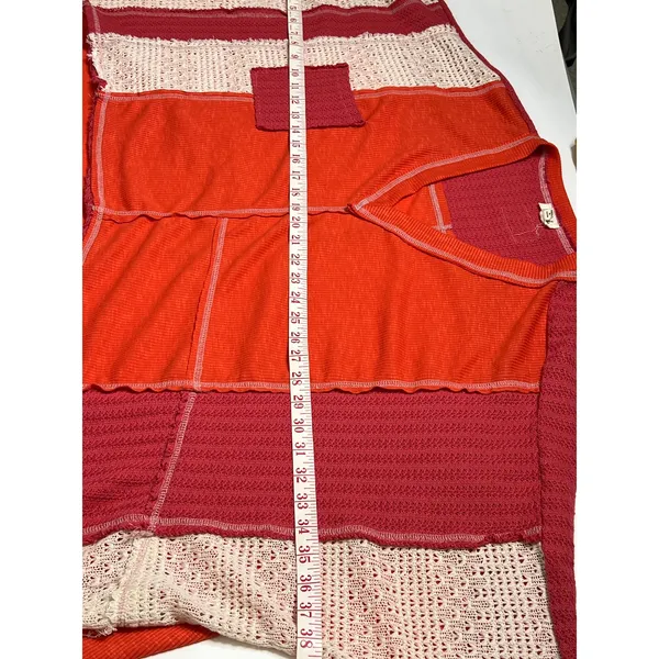 POL Patchwork Thermal Top Small Oversized Cropped Raw Hem Colorblock Boho - Image 7