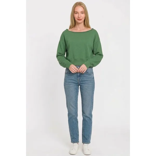 Zenana Fleece Boat-neck Sweatshirt - Green - Small - Image 3