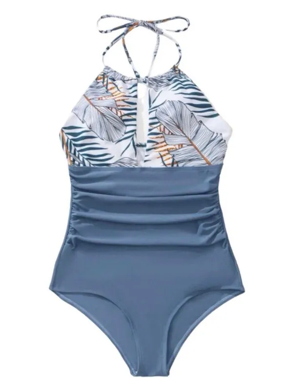 SheIn Tropical print ruched halter 1-piece swimsuit. New. Size XL - Image 4