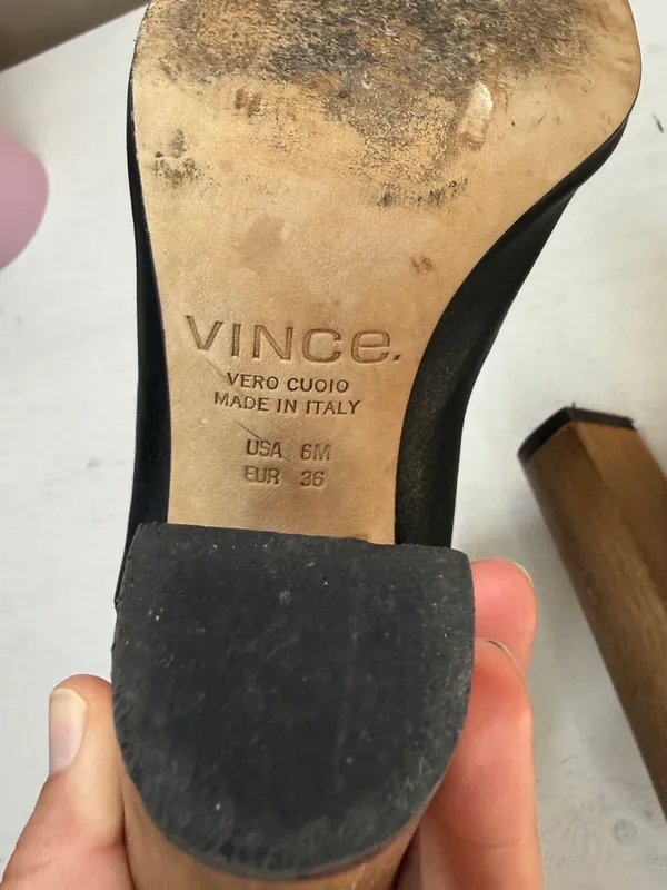 Vince‎ Addie Winter Leather Peep Toe Ankle Strap Wood Block Heel Sandal Black - Image 5