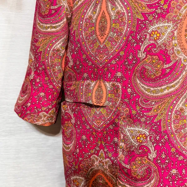 Zara Woman Pink Orange Paisley Split Neck Shift Dress 3/4 Sleeve Small Spain - Image 3