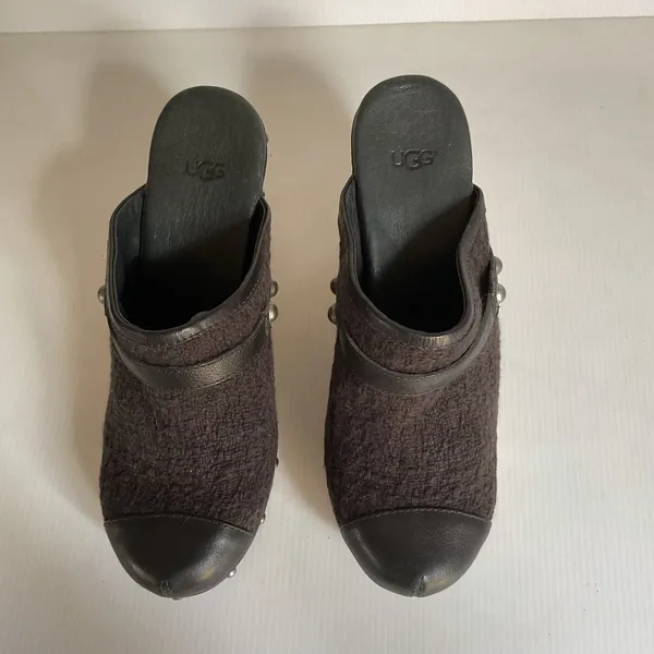 UGG Black Tweed Wooden Clog Mules Heels Women’s Size 9 - Image 5