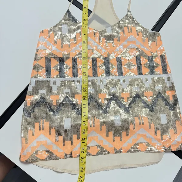 Charlotte Russe XS Sequined Geometric Cami Top Peach Gold Silver Racerback💋 - Image 11