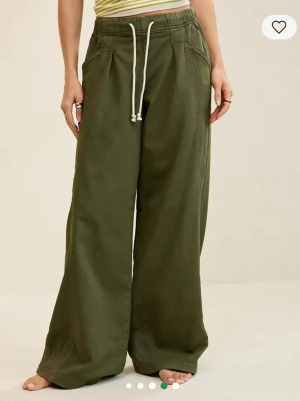 aerie Olive Green Wide-Leg Drawstring Pants Small - Image 2