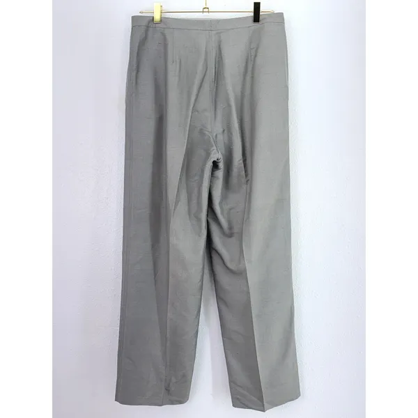 Via Seta Pants Gray 100% Raw Silk Straight Leg Trousers Size 10 - Image 4