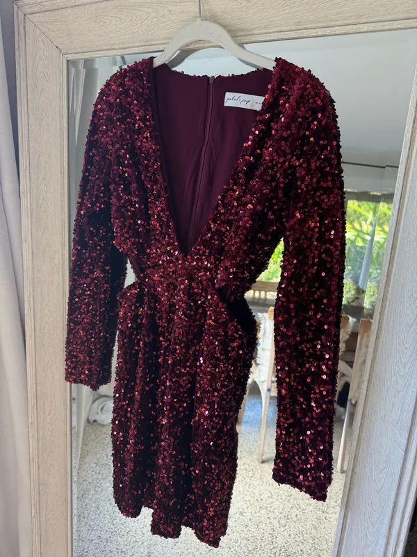  Red Sequin Mini Dress - Image 4
