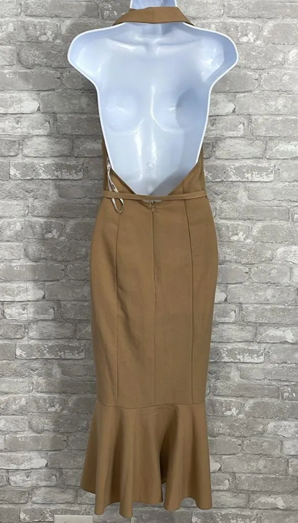 ASOS Tan Backless Halter Dress - Image 4