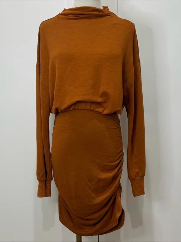 NWT Anthroplogie Daily Practice Ruched Cozy Dress Medium Brown Long Sleeve Fall - Image 5