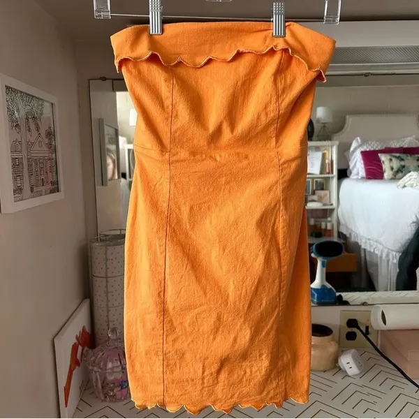 Orange Strapless Scallop Edge Dress - Image 2