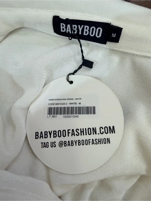 NWT Babyboo Fashion Kyesha Mini Dress White Ivory Ruched Button Front Size M NEW - Image 8