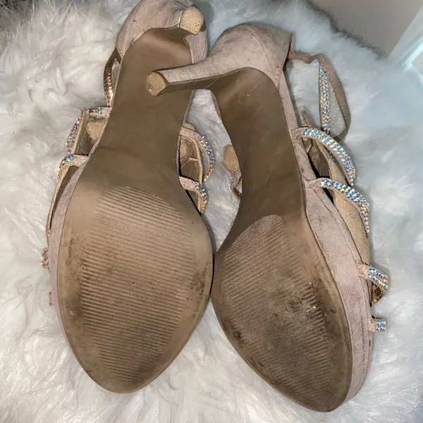 Material Girl Elegant Tan Strappy Heels - Image 4