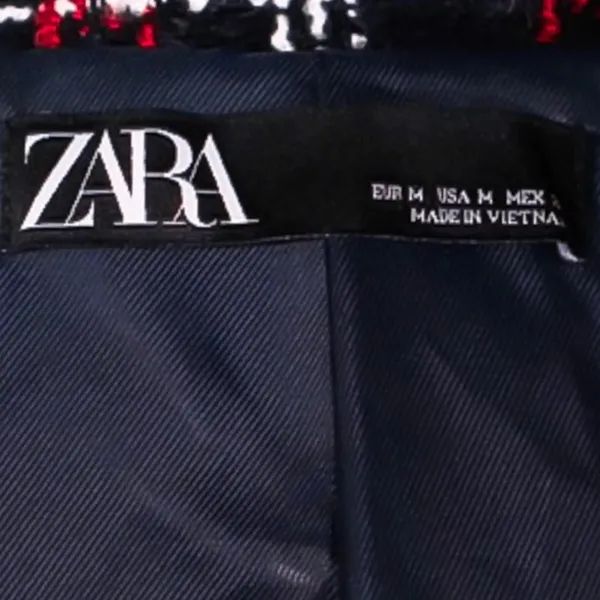ZARA Overside Plaid Front Double Breasted Tweed Blazer Button Lined M Black Red - Image 7