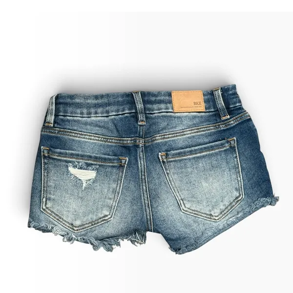 BKE Stella Distressed Denim Shorts Micro Mini Y2K Frayed Hem Size 24 Low Rise - Image 2