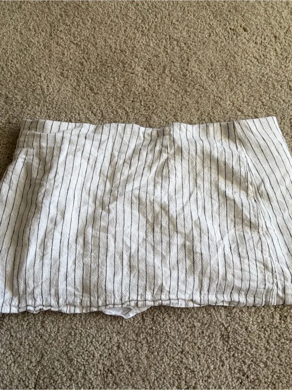 Abercrombie And Fitch White Black Stripped Linen Blend Mini Skort Skirt Large 32 - Image 7