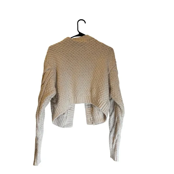 Free People Womens Chunky Cable Knit Cropped Cardigan Sweater Cream Ivory XS - Image 2