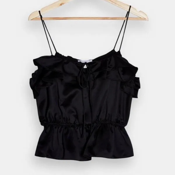 Topshop‎ Ruffle Detail Black Cami Blouse Size 6 - Image 4