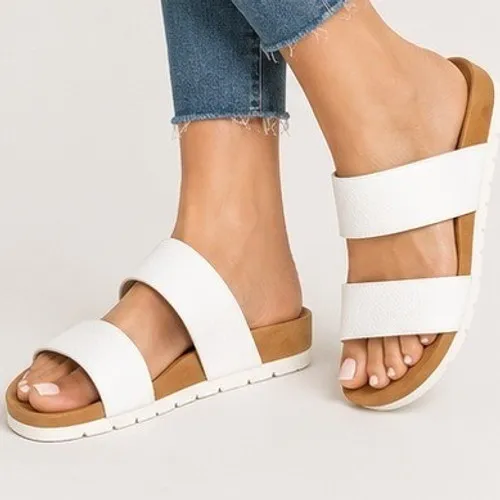 Cliffs by White Mountain Womens Sandals Size 6 White Tahlie Double Strap Slide - Image 5