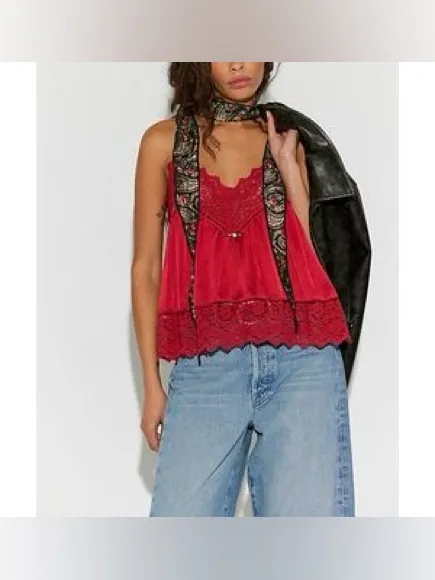 NWT Free People FP Intimately Fiona Satin Cami - Luxe Red - Small - Image 3