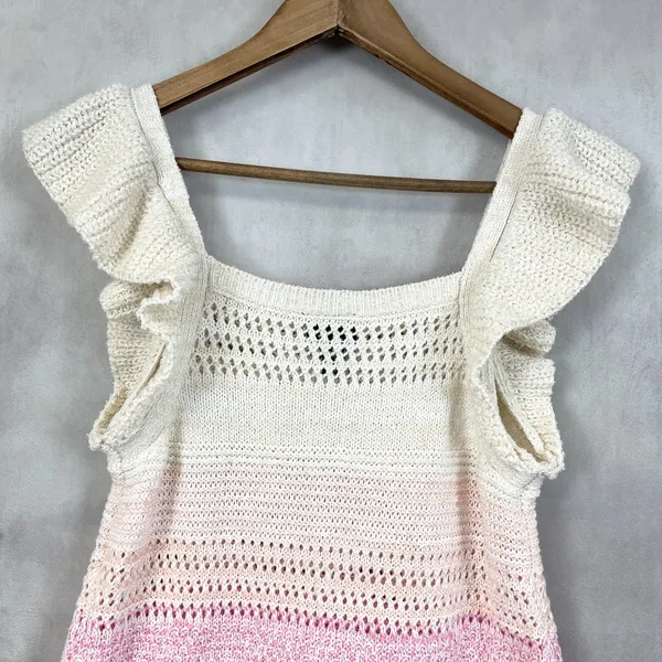 Scoop Womens‎ Sweater Tank Size Small Open Knit Ruffle Bohemian Feminine Cottage - Image 6