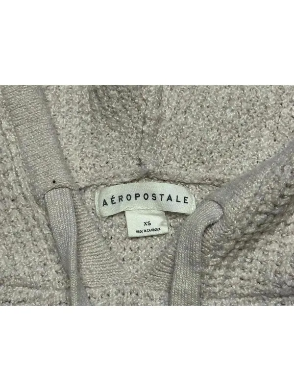 Aeropostale Women's XS Cropped Hoodie Sweater Beige Knit - Image 3