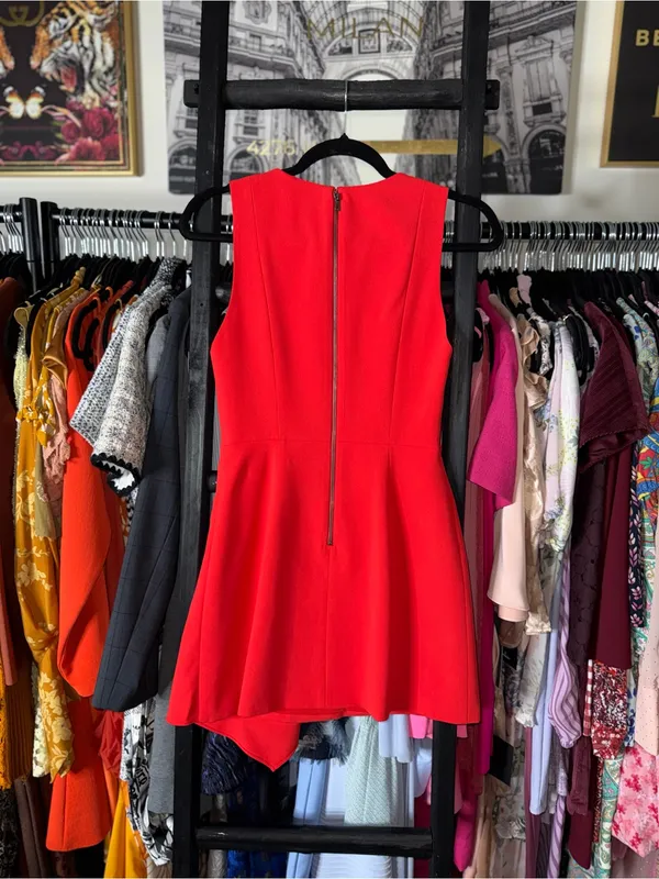 Alice + Olivia Callie Asymmetrical Drape Dress Cherry Red Sleeveless Mini 0 EUC - Image 6