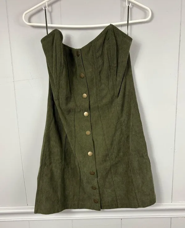 Urban Outfitters Cali Corduroy Strapless Corset Mini Green Dress Size Medium - Image 3