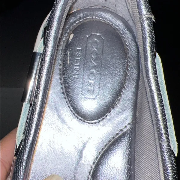 Coach Richelle boat shoes in a metallic silver glitter finish size 8B, new years - Image 6