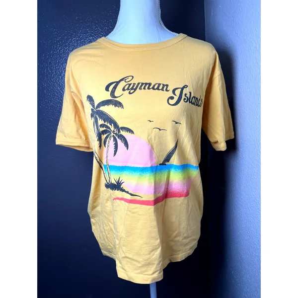 DAYDREAMER Cayman Islands Ringer Tee Size Small Dusty Gold NWT 100% Cotton - Image 4