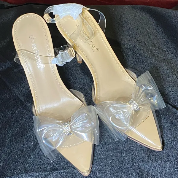 ✨ NIB / NWT ShoeDazzle Celestina Size 8.5 Clear Bow Crystal Sandals Heels $60.00 ✨ - Image 12