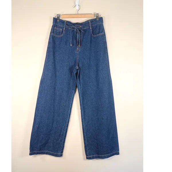 Petal + Pup Womens Dark Wash Wide Leg Drawstring Denim‎ Jeans Blue Size Medium - Image 2