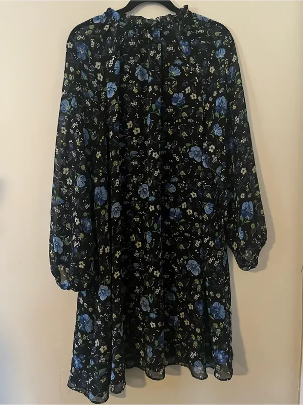 Banana Republic Blue Black Floral Long Sleeve Mini Dress XL Office Career - Image 7