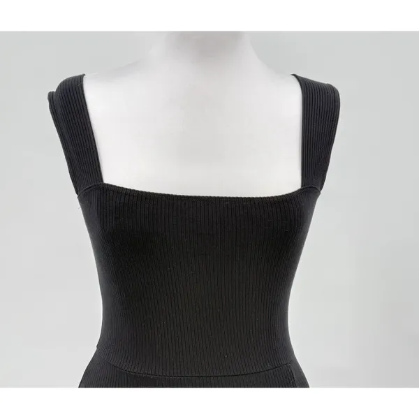 Reformation Cassi Knit Dress Small Black Ribbed Sleeveless Midi Slit Fitted Rib - Image 2