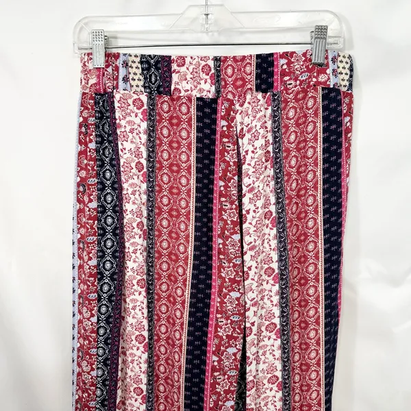 New Directions Small Capri Pants Patchwork Red Floral Striped Wide Palazzo 852 - Image 7