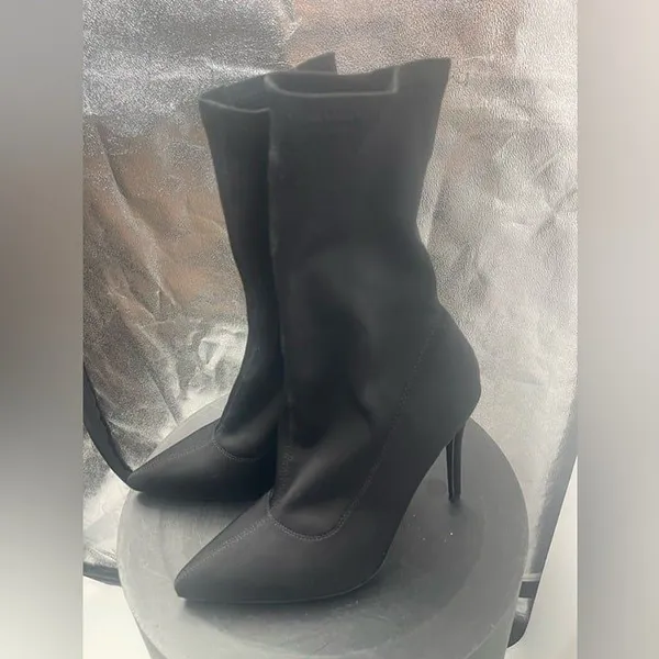 Stiletto Heel Pointed‎ Toe Sock Boots Stretch Knit Ankle Booties Black - Image 3