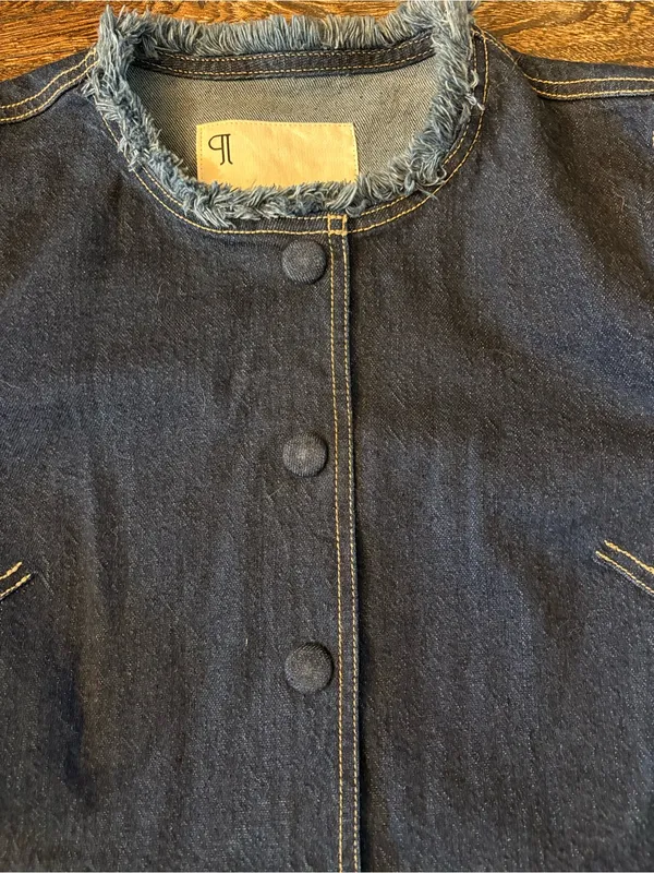 Pilcro Denim Jacket Womens Small Blue Excellent Peplum Collarless Raw Edge - Image 7