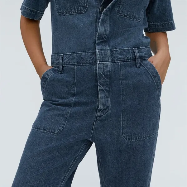 Everlane The Supersoft Jean Coveralls Size‎ 2 Denim Short Sleeve Jumpsuit - Image 11