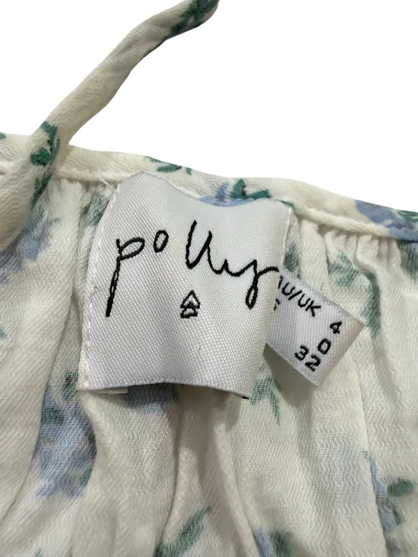 Princess Polly Ivory Blue Floral Smocked Crop Top Cami Tie Shirt Size 0 Women's - Image 5