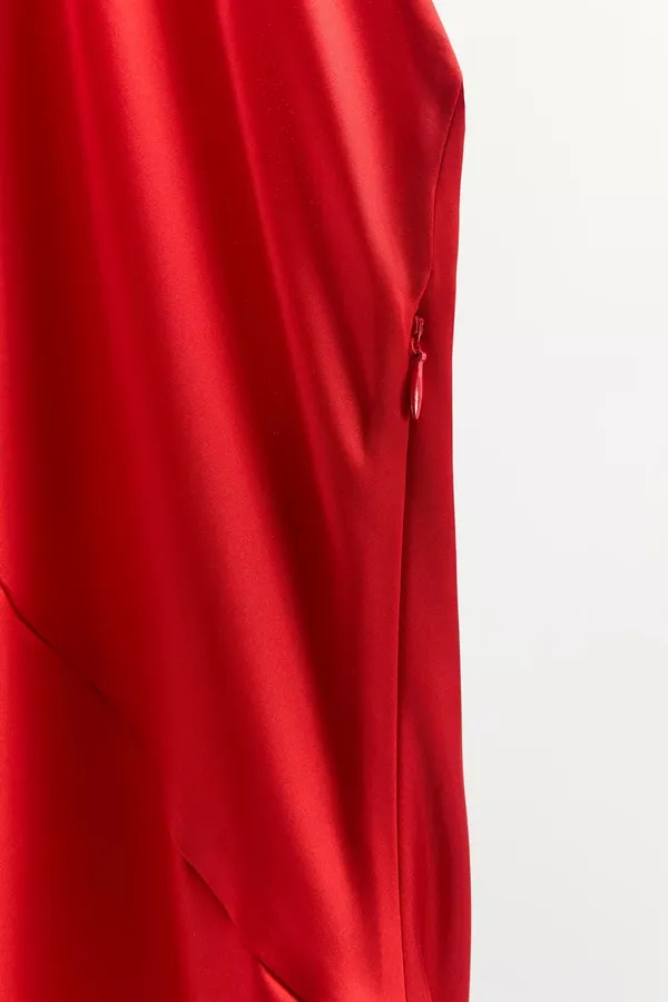 Zara Elegant Red Halter Neck Dress gown satin scarf shawl evening cocktail wedding - Image 8