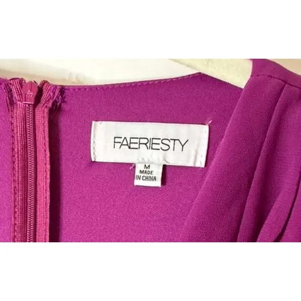 Faeriesty Surplice Neck Lantern Sleeve Chiffon Mermaid Dress in Purple sz Medium - Image 4