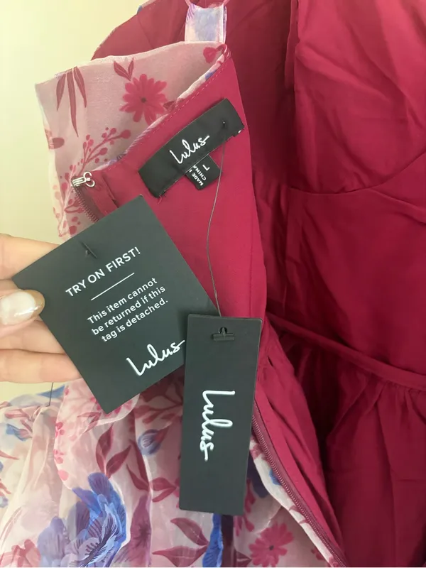 Lulus Delightful Look Magenta Floral Print Bustier Midi Skater Dress Size Large - Image 6