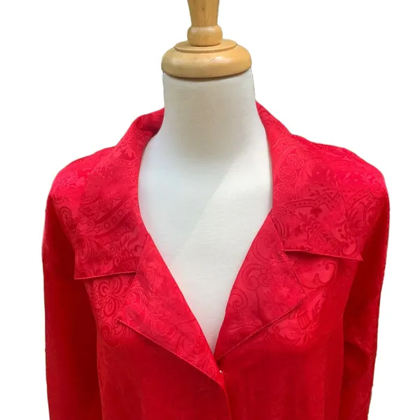 Victoria's Secret VTG 90's Pajama Top Sz PS Gold‎ Label Red Button Down Collar - Image 5