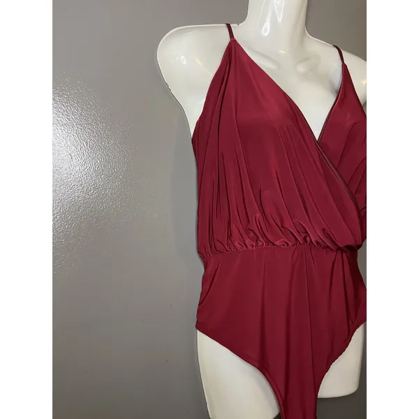 Boohoo Night Bodysuit Womens 10 Red Satin Plunge Wrap Adjustable Straps - Image 3