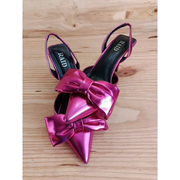 RAID Martini Metallic Pink Bow Pointed Toe Slingback Heels Shoes Size 8 US - Image 8