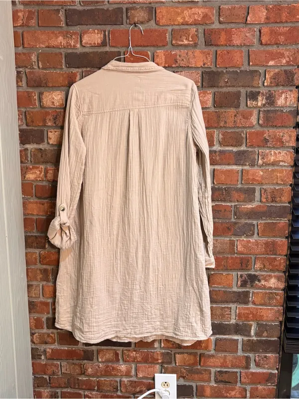 New Directions womens cotton crinkle gauze button up shirt dress khaki XL - Image 5