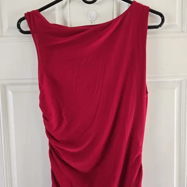 Princess Polly Red Ruched Bodycon Mini Dress Size US 8 Lined Cinch Sides Stretc - Image 5